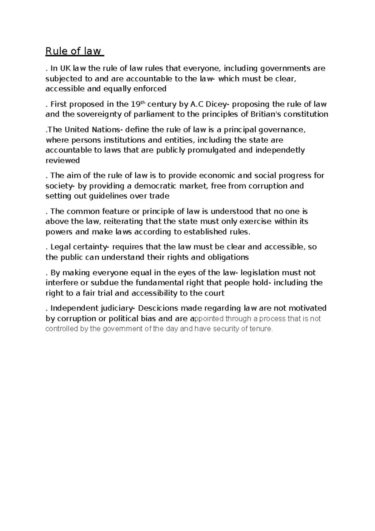 Rule of Law - UK Law Notes on Governance Principles - Studocu
