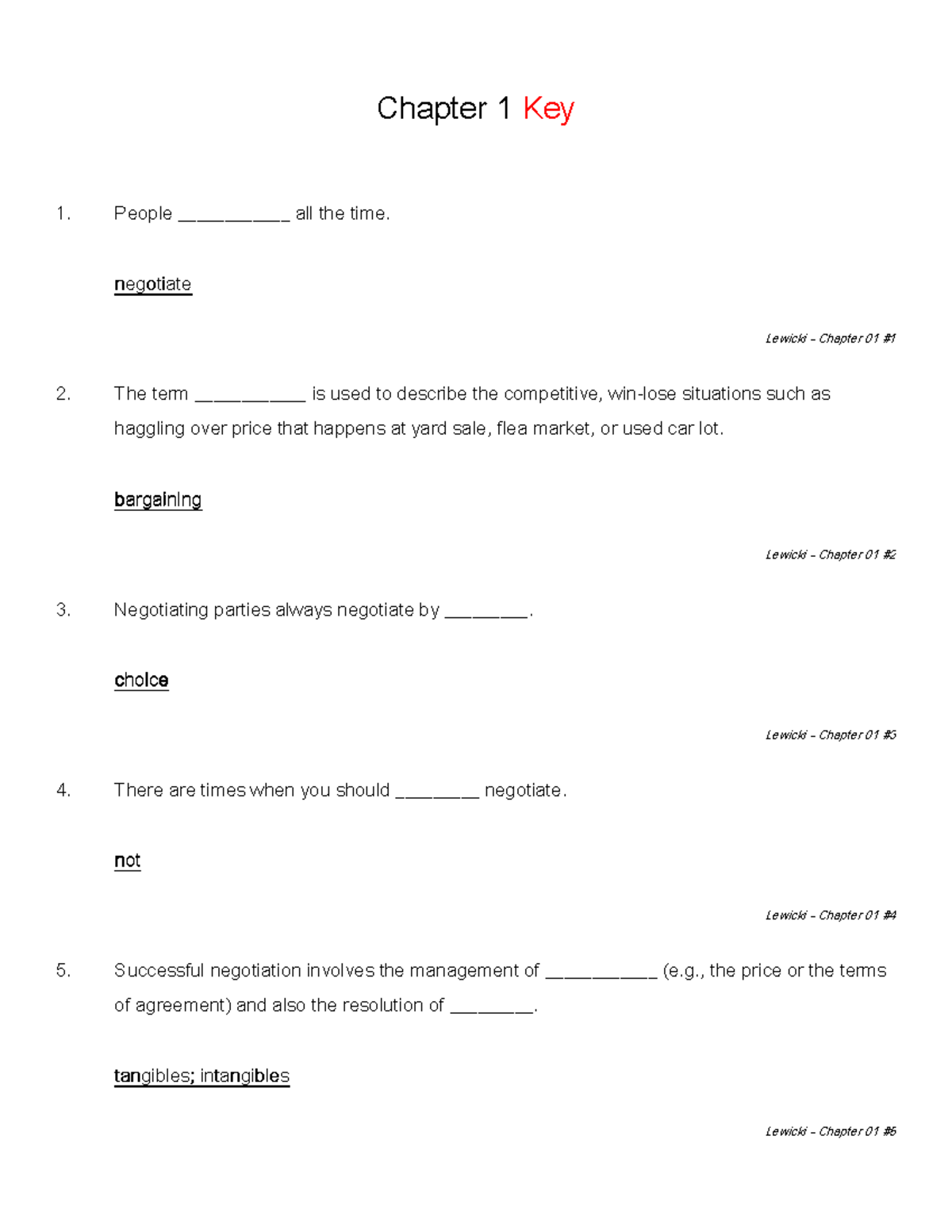 Lewicki Chapter 01 negotiation concepts and key terms summary - Studocu