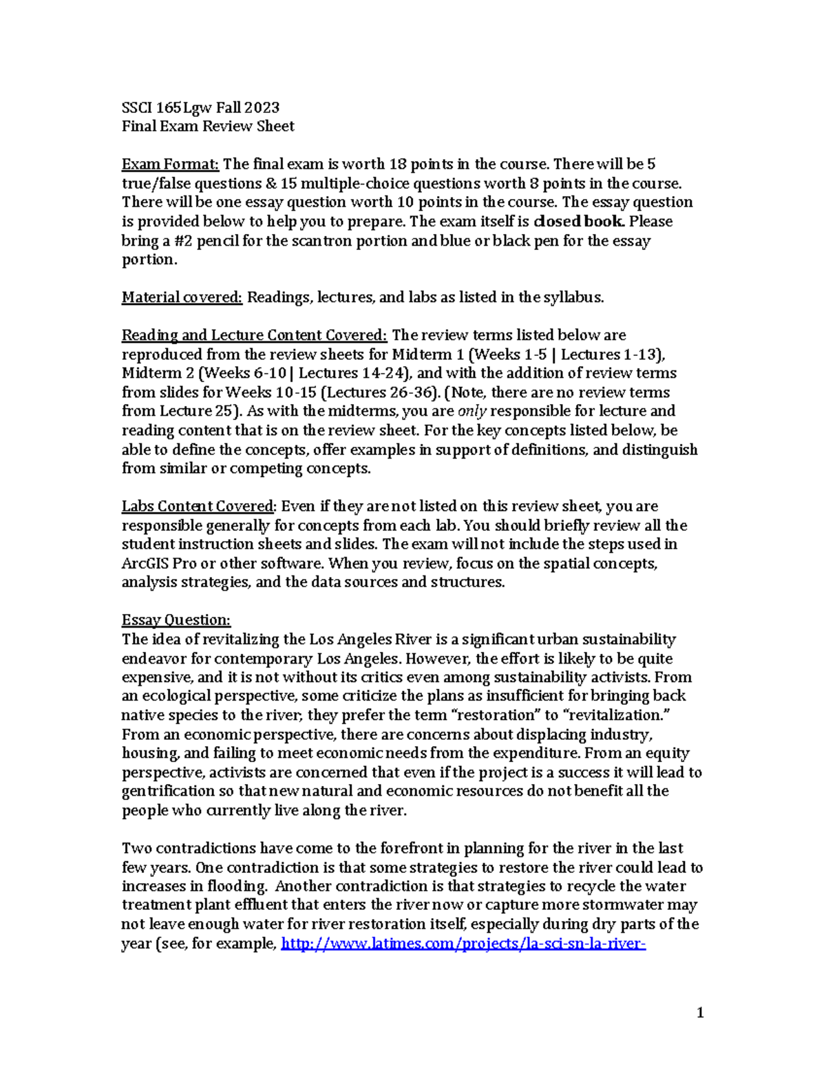 SSCI 165Lgw Fall 2023 Final Exam Comprehensive Review Guide - Studocu