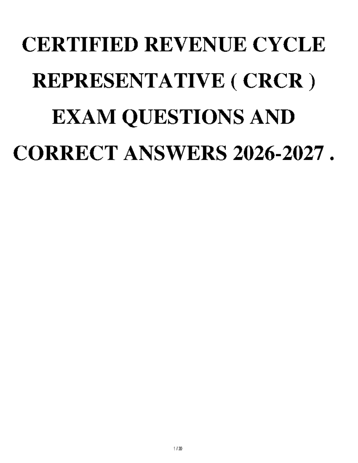 CRCR Exam Questions & Answers: Revenue Cycle Essentials - Studocu