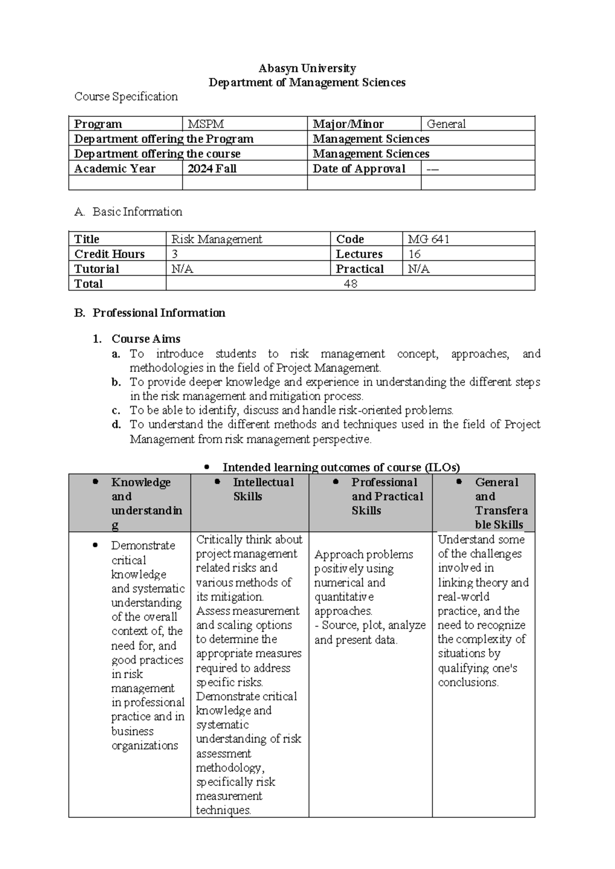 MG641 Outlines - Abasyn University Department of Management Sciences ...