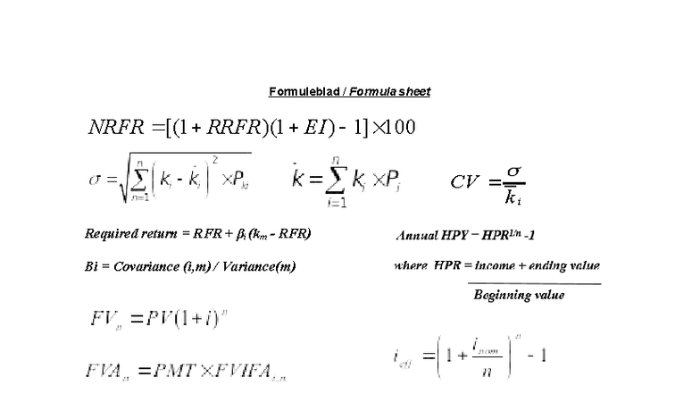 Formula Sheet for Exam 4 - NRFR & Required Return Calculations - Studocu