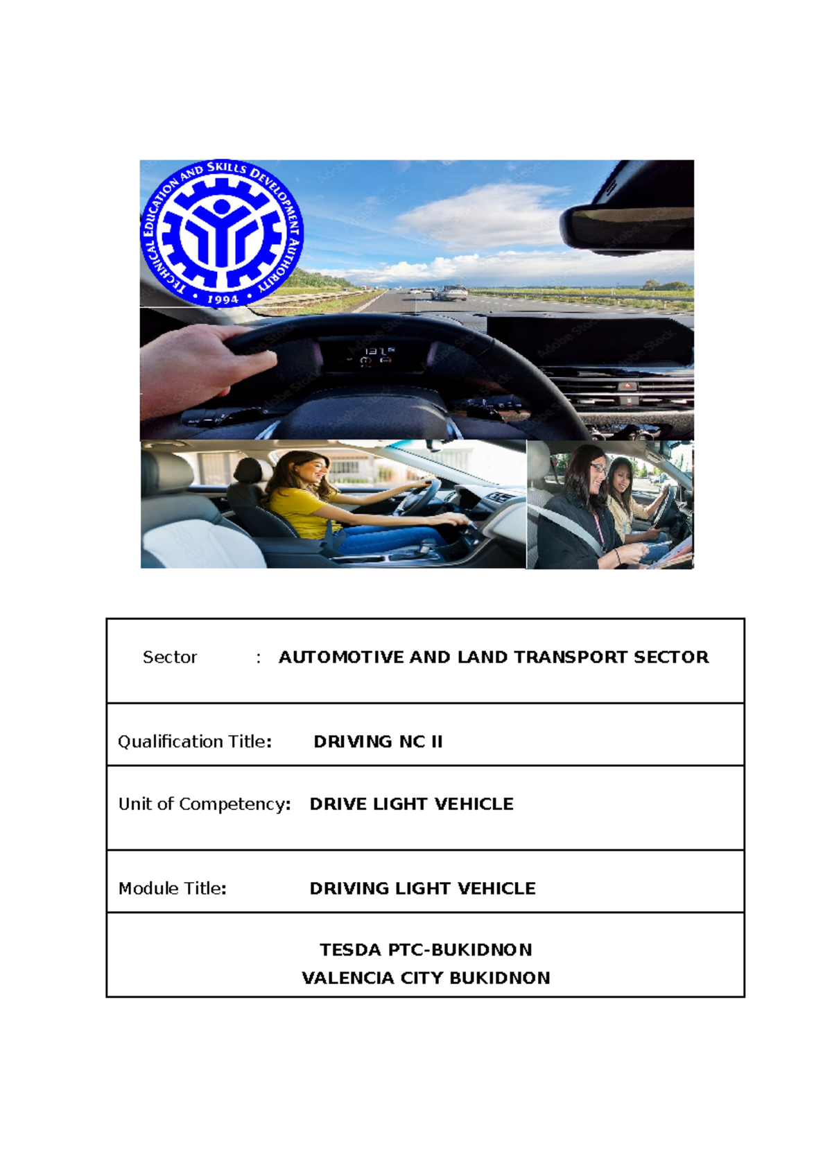 PLAN- Training- Sessions Driving NCII unit core 2 - Sector : AUTOMOTIVE ...