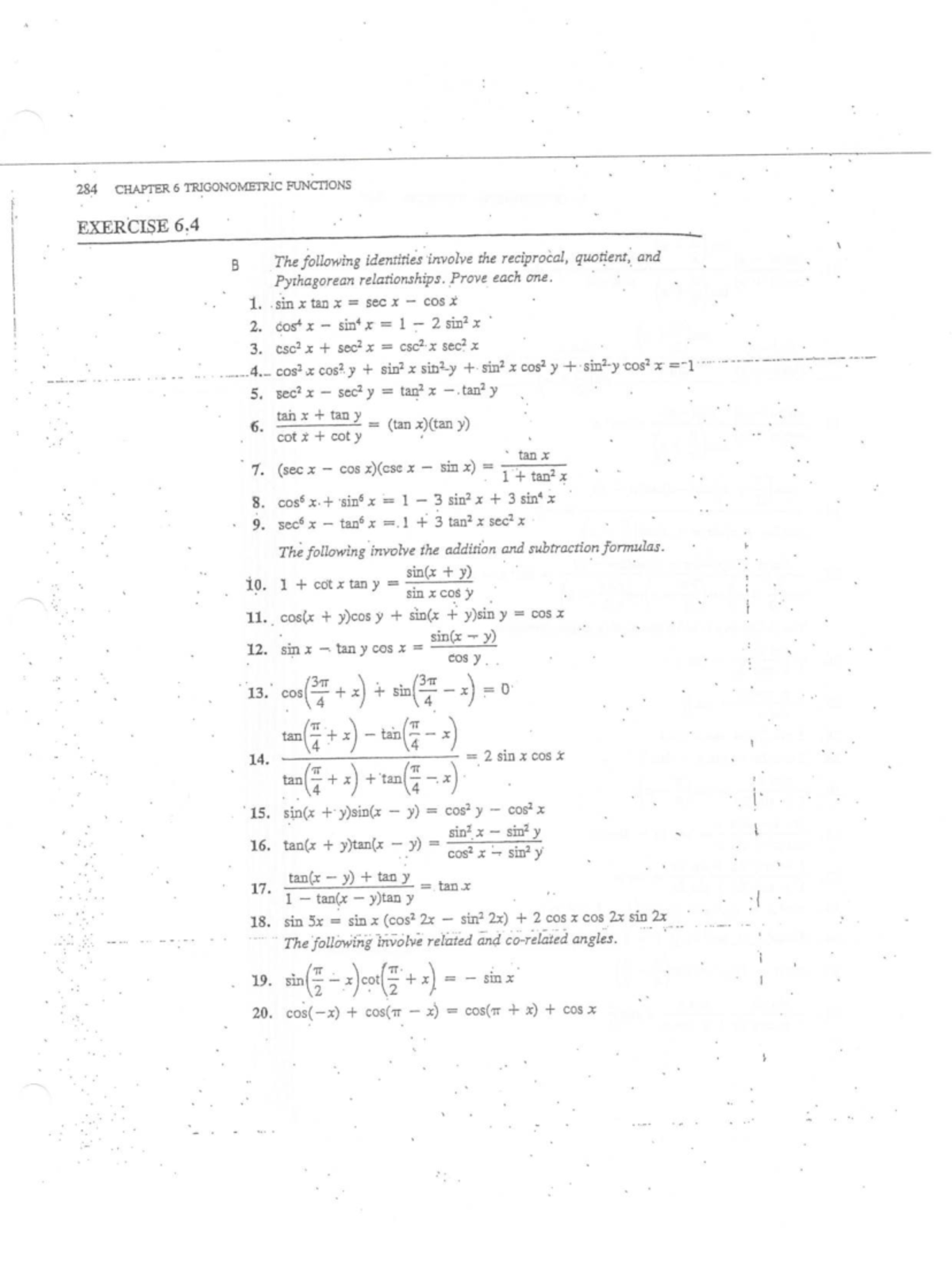 284 CHAPTER 6 TRIGONOMETRIC FUNCTIONS EXERCISE 6.4: Identities and ...
