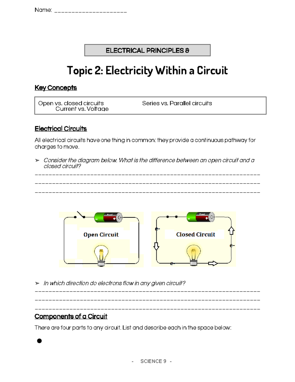 ELECTRICAL PRINCIPLES SCIENCE 9: Topic 2 Circuit Notes - Studocu