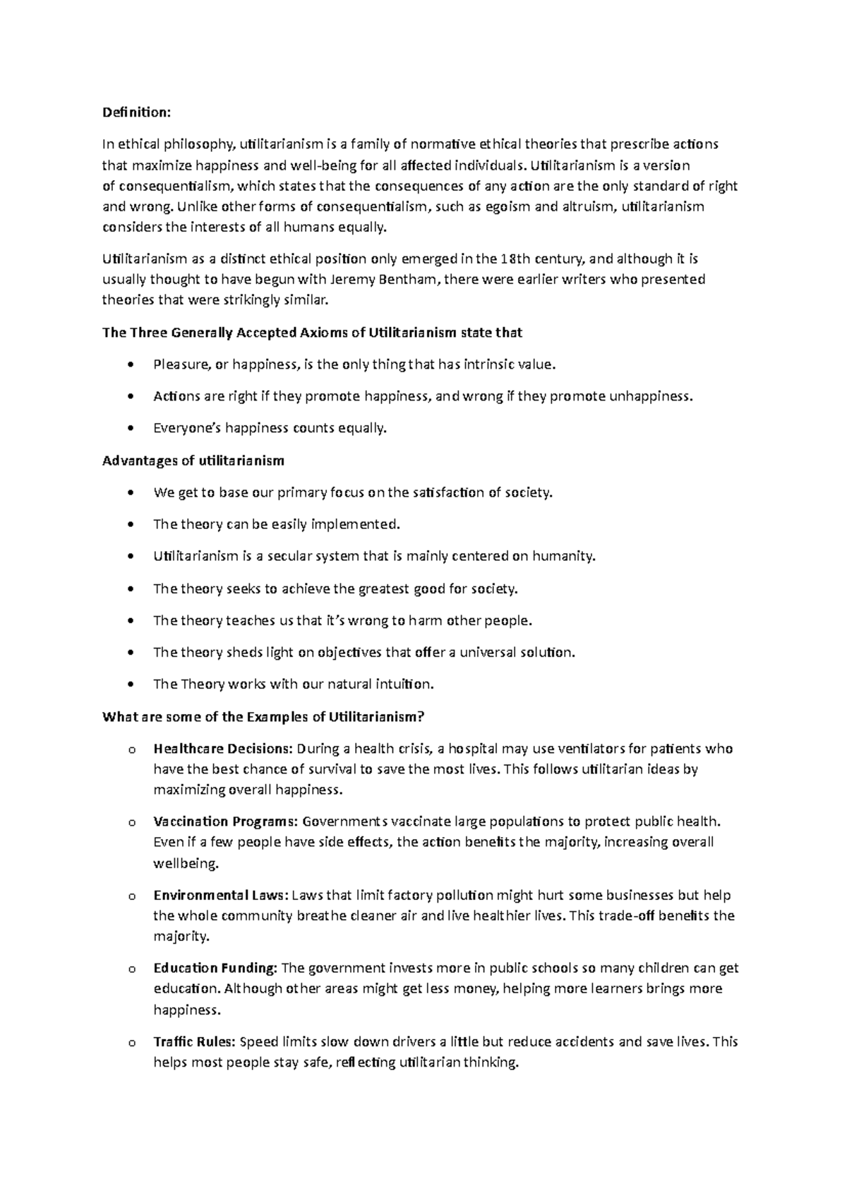 Utilitarianism: Chapter 1 Overview and Key Concepts - Studocu