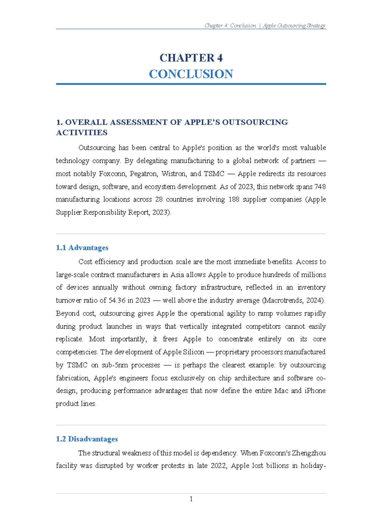 Chapter 4: Conclusion on Apple's Outsourcing Strategy Analysis - Studocu