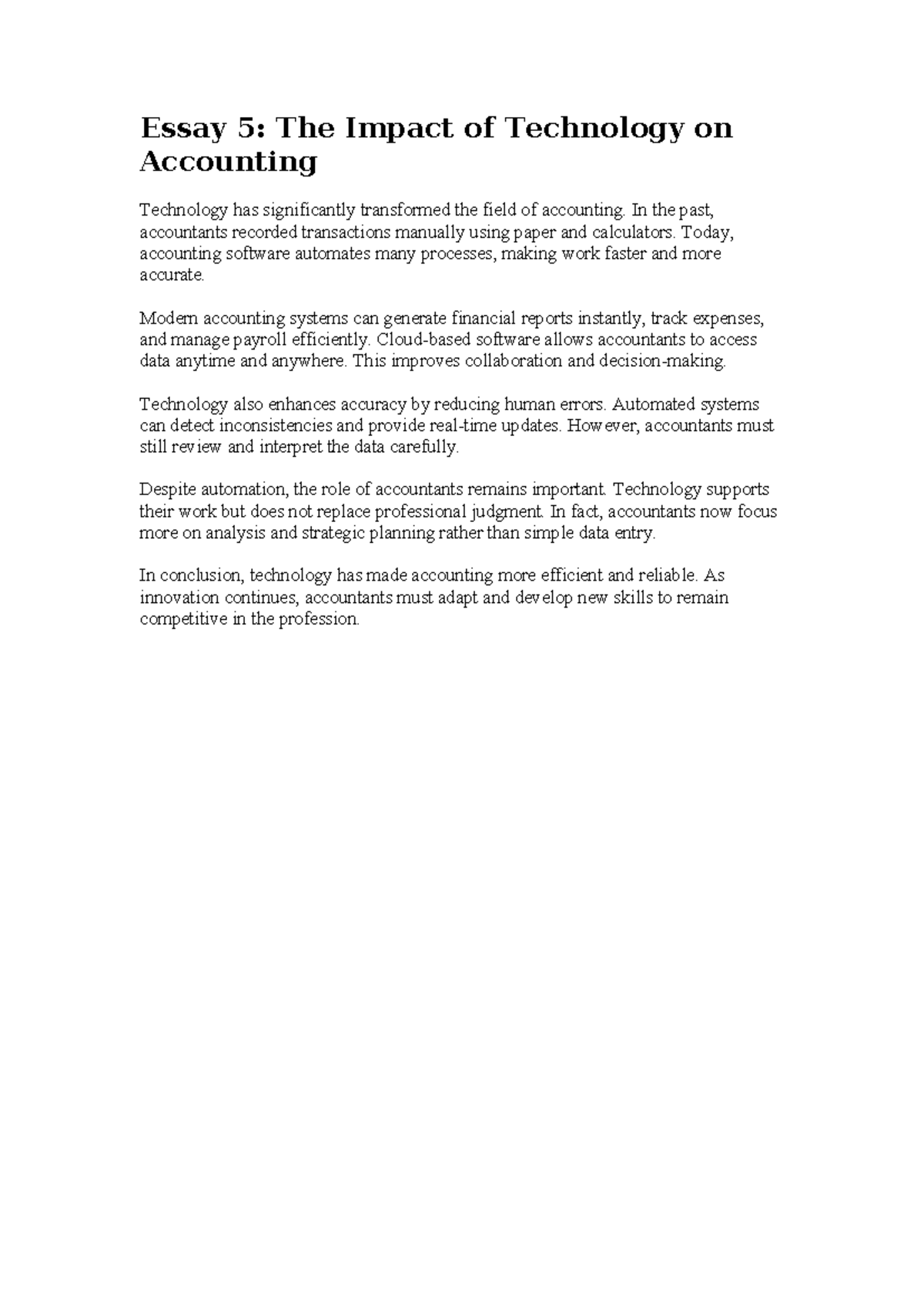Essay 5: The Transformative Impact of Tech on Accounting - Studocu