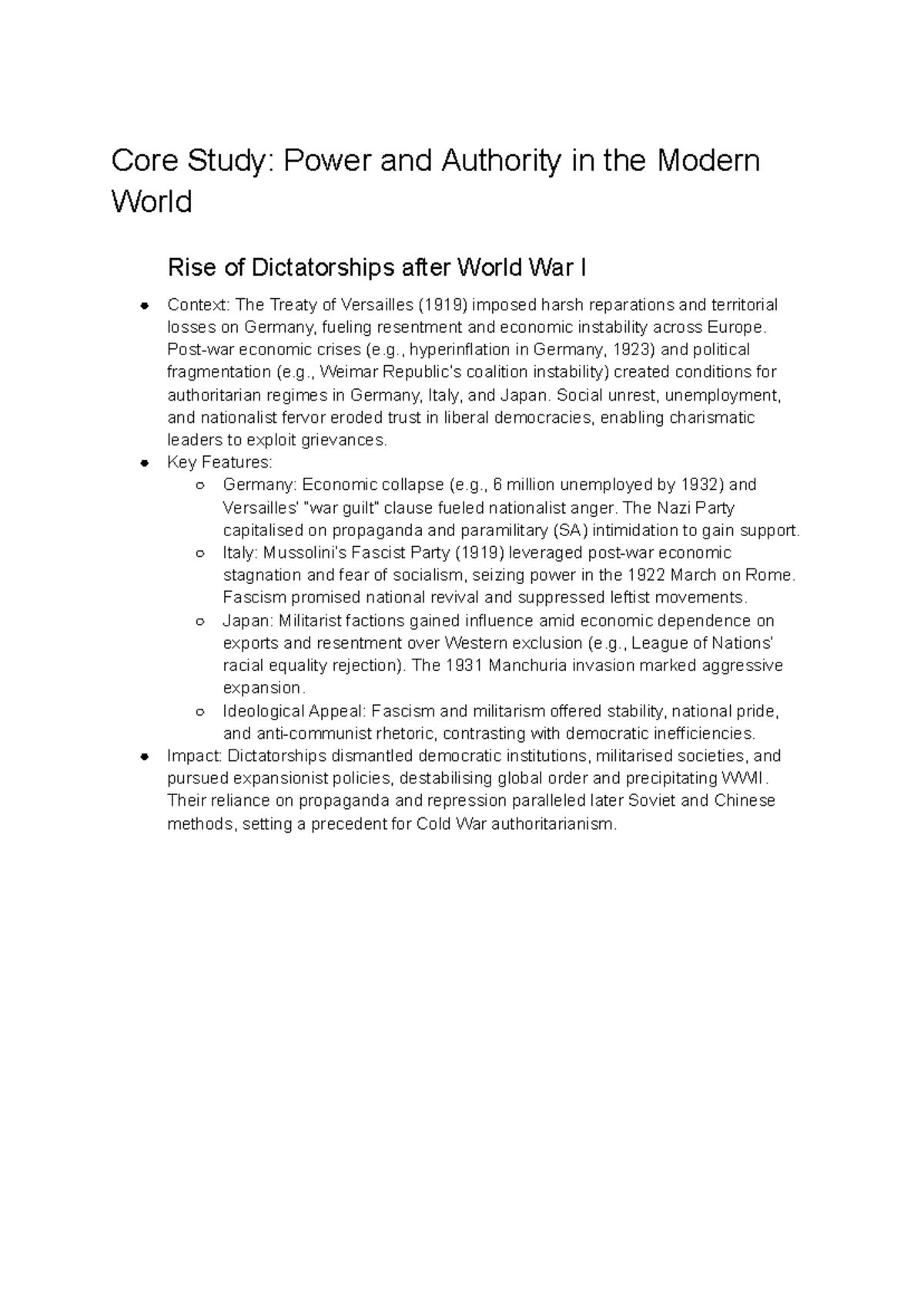 Core Study: Power and Authority in the Modern World (HIST 101) - Studocu