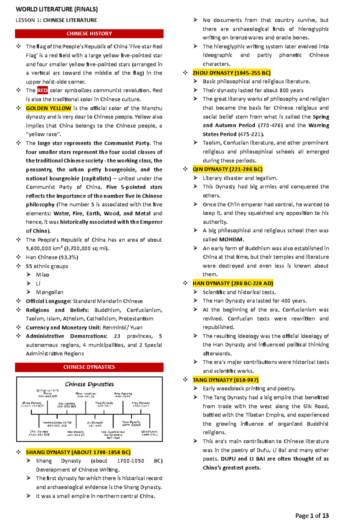 WORLD LITERATURE (FINALS) REVIEWER: CHINESE & JAPANESE LITERATURE - Studocu
