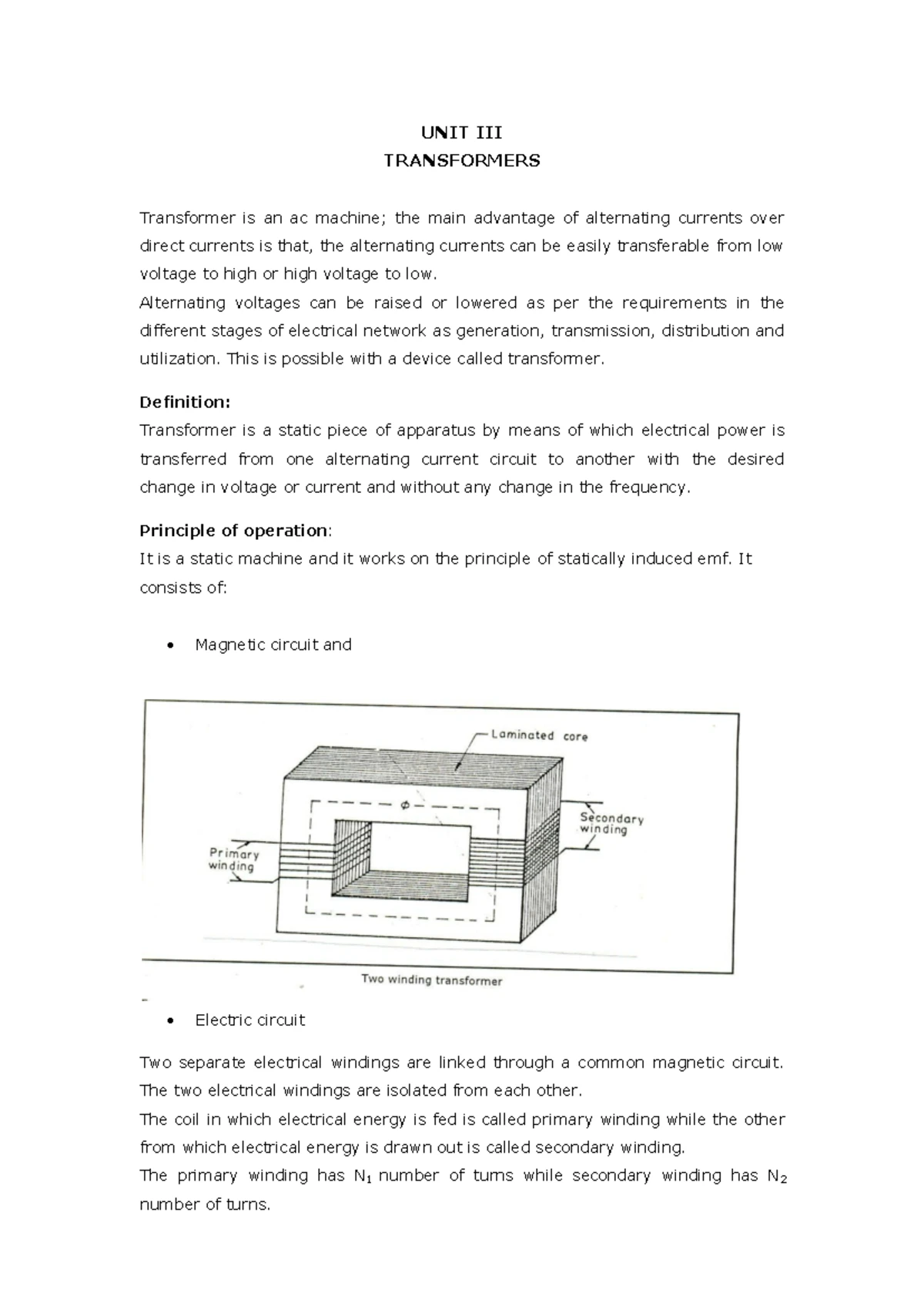 BEE 3 Final Exam Notes: Transformers & Electrical Machines - Studocu