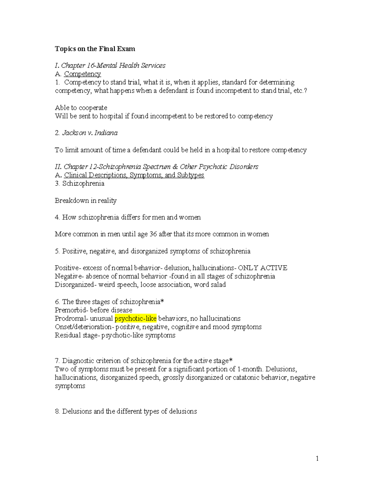 AB PSYCH 101 Final Exam Topics: Health Services & Disorders Overview ...