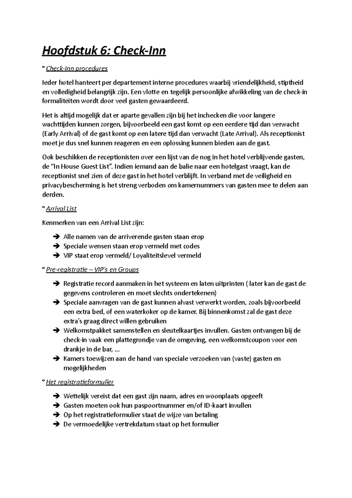 Hoofdstuk 6 Check-In - Hoofdstuk 6: Check-Inn ° Check-Inn procedures ...