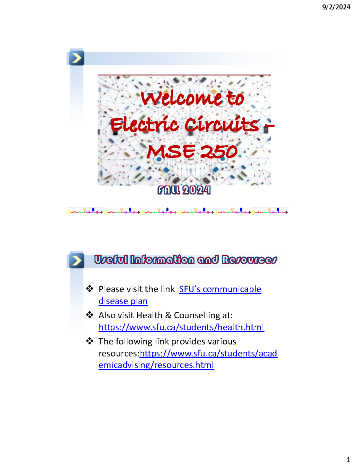 MSE 250 - Introduction to Electric Circuits: Course Overview and ...