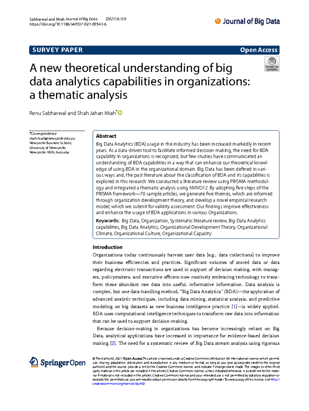 Big Data Analytics Capabilities in Organizations: A Thematic Review ...