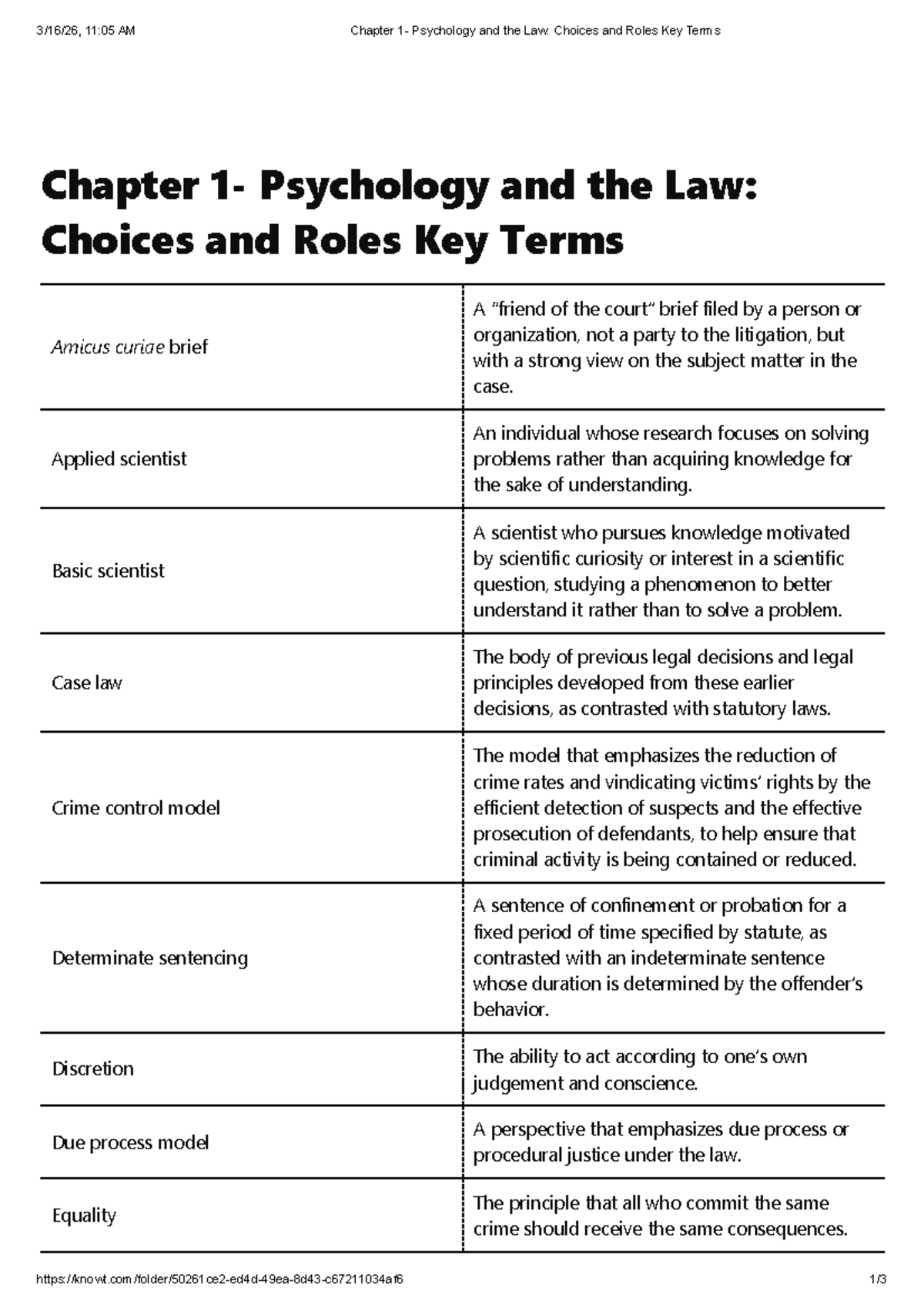 PSY 101: Chapter 1 - Psychology and the Law Key Terms - Studocu
