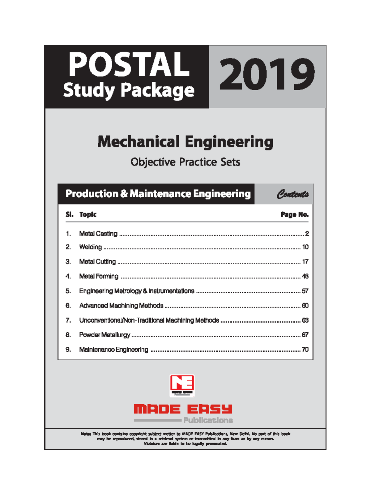 POSTAL 2019 ME Objective Practice Sets: Production & Maintenance Engg ...