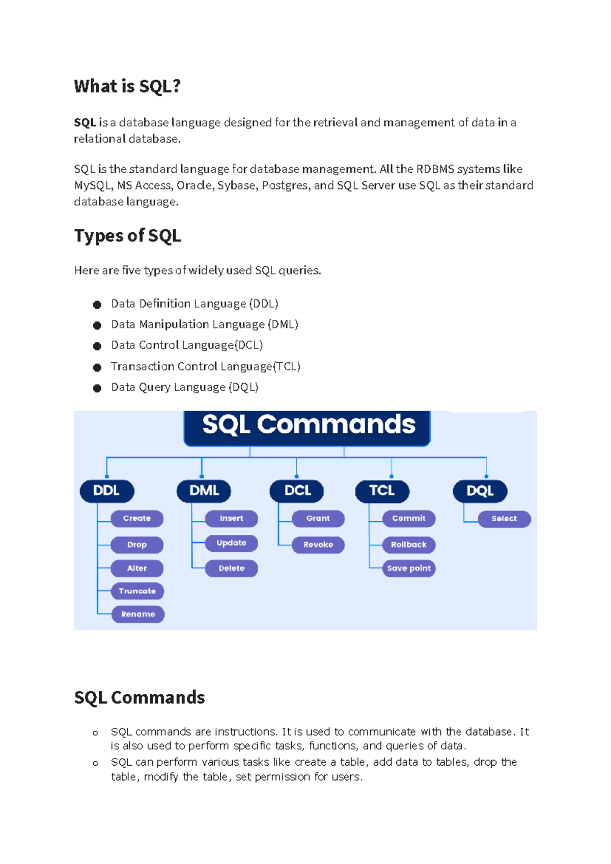 Reading Material experiment 1 - What is SQL? SQL is a database language ...