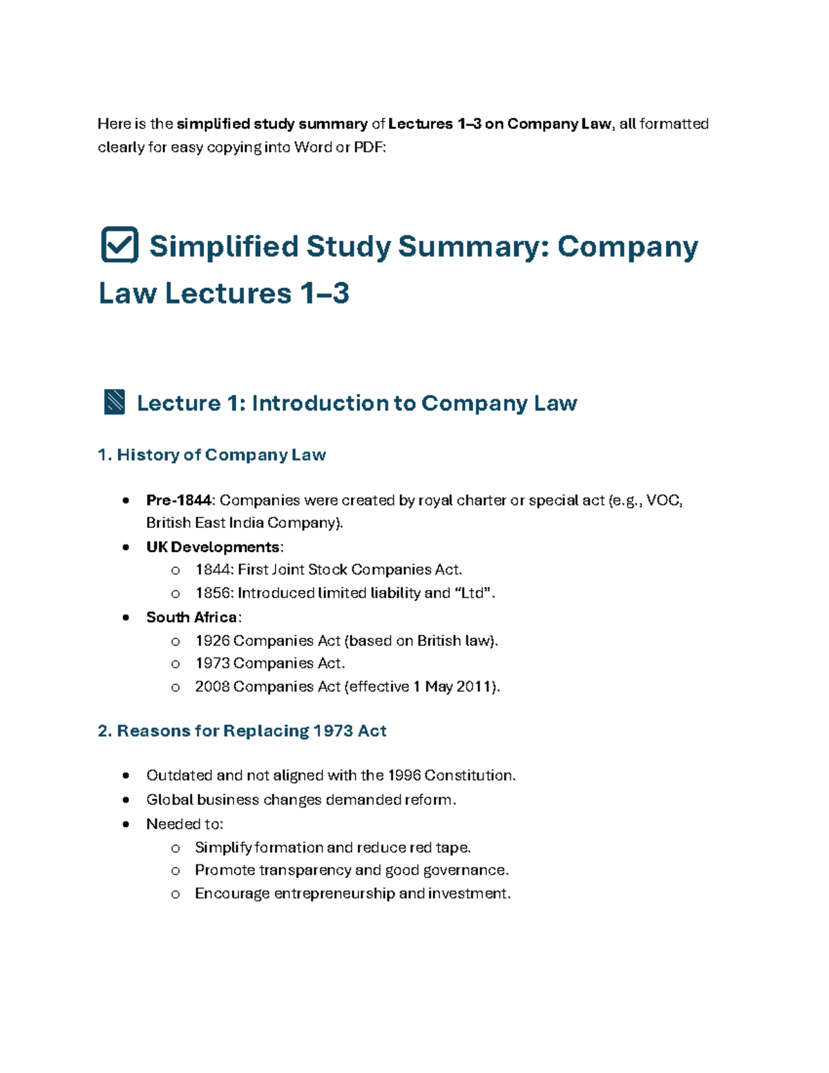 Company Law Summary: Simplified Study Notes for Lectures (Course Code ...