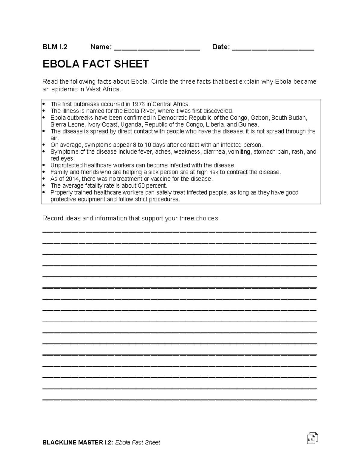 BLM 1: Ebola Epidemic Facts and Analysis Worksheet - Studocu