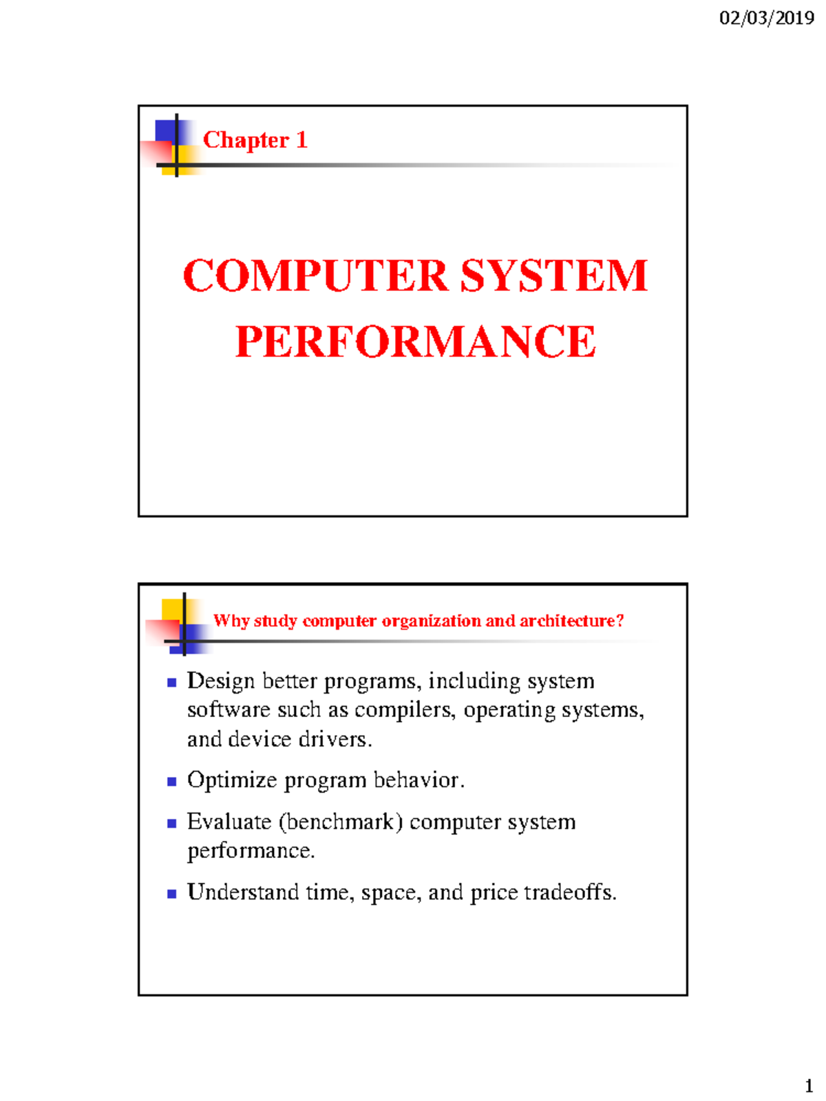 Chapter 1: Computer System Performance Overview (CS101) - Studocu