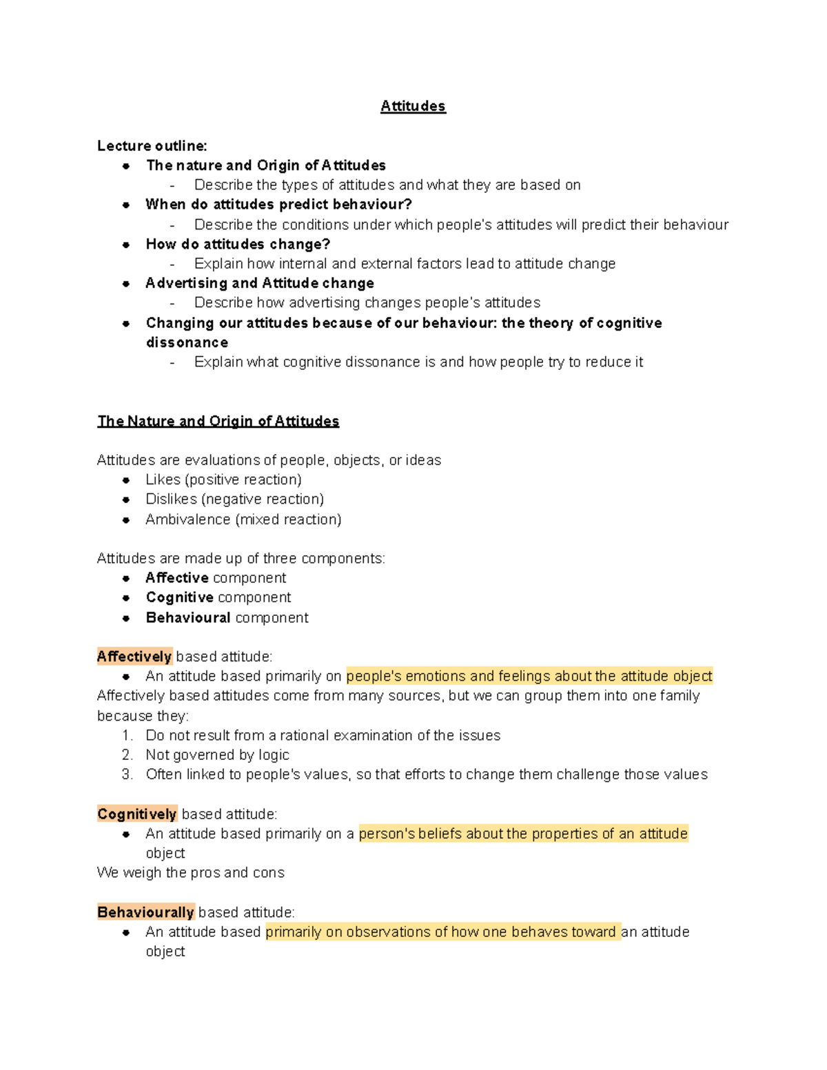Attitudes: Nature, Origin, and the Impact of Cognitive Dissonance - Studocu