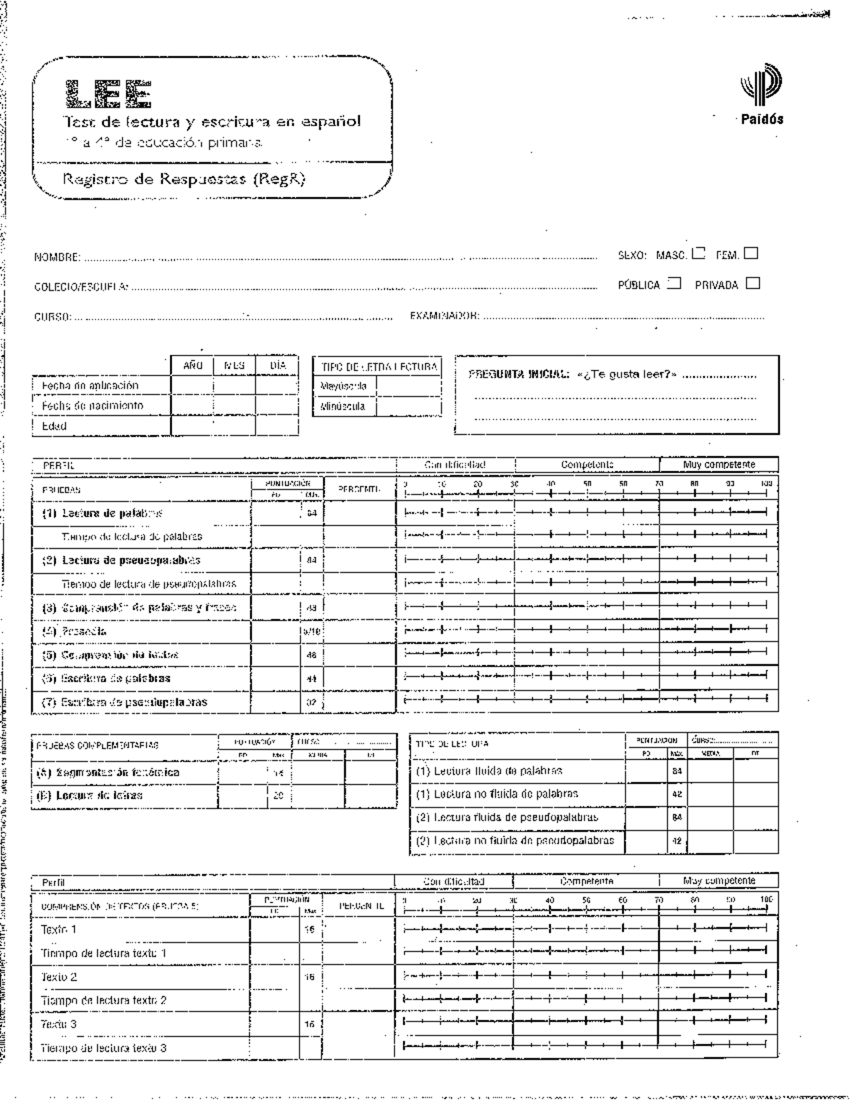 LEE Registro de Respuestas - Test de Lectura y Escritura en Español ...