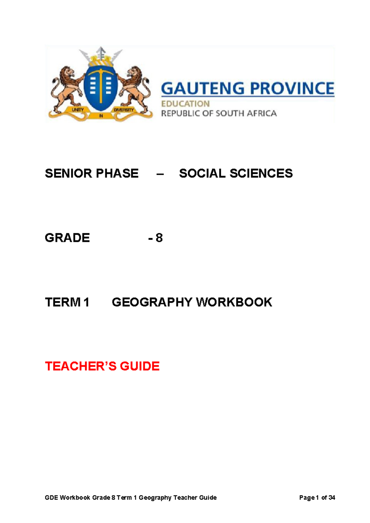 Grade 8 Term 1 Geography Workbook Guide (GDE) - Studocu