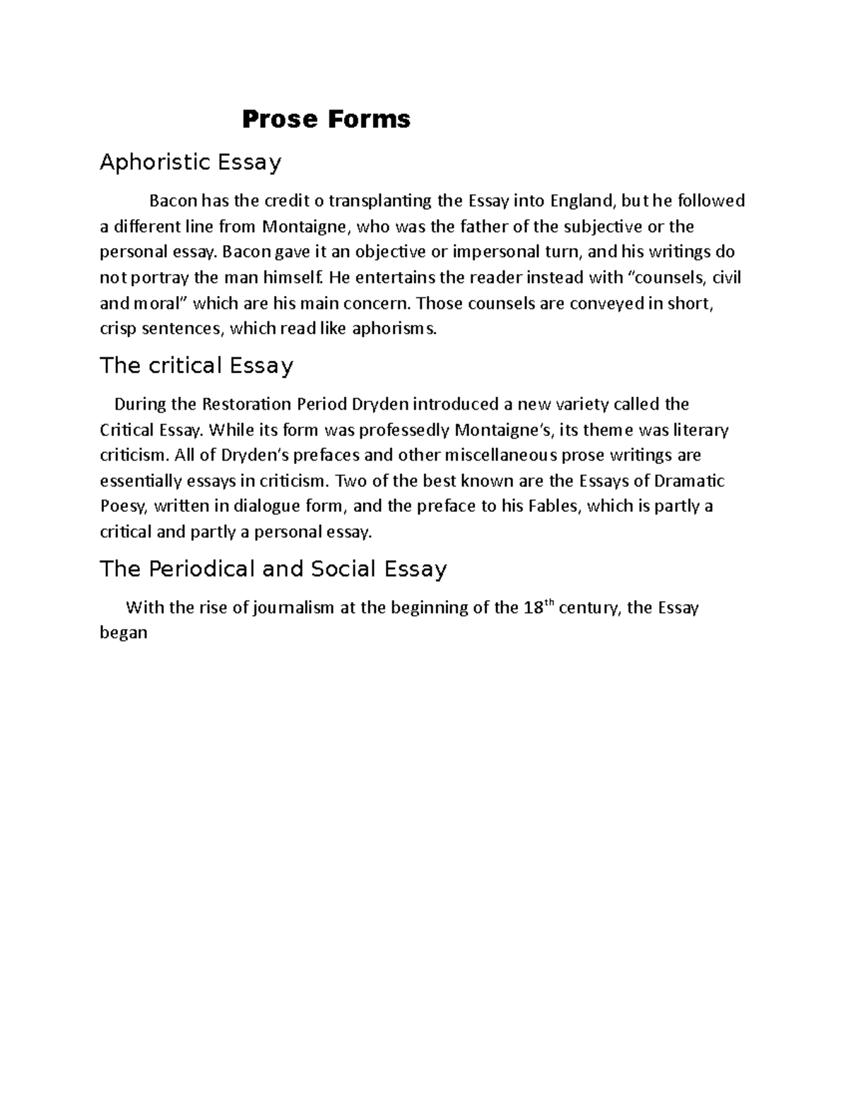 Prose Forms: An Overview of Essay Types (Course Code: PF3) - Studocu