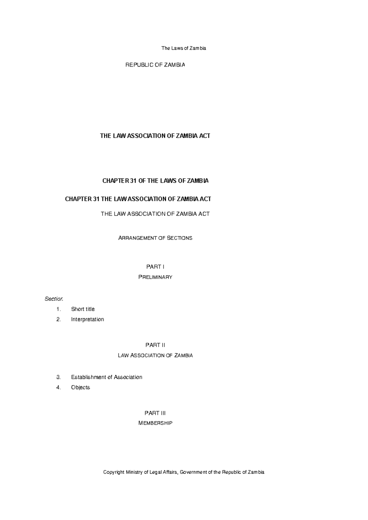 Law Association of Zambia Act - REPUBLIC OF ZAMBIA THE LAW ASSOCIATION ...
