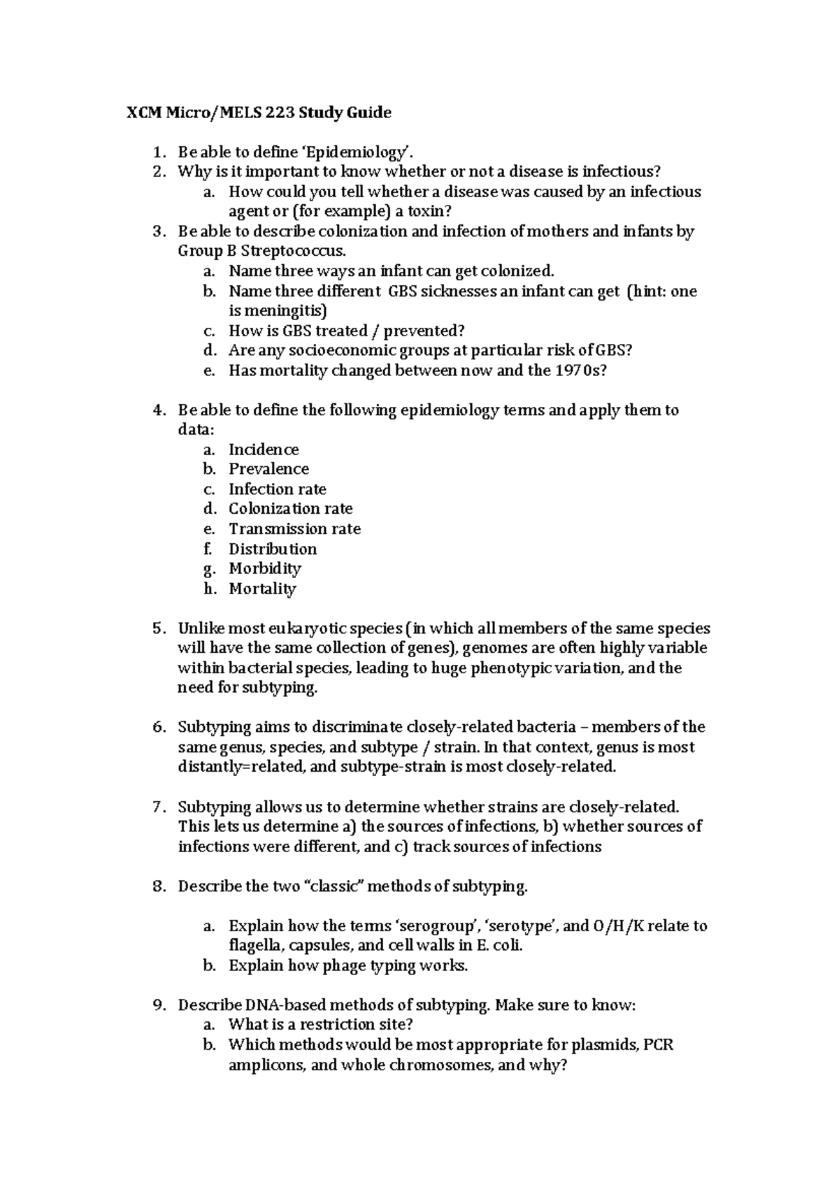 Epidemiology Study Guide for Module 1 - XCM Micro/MELS 223 Study Guide ...