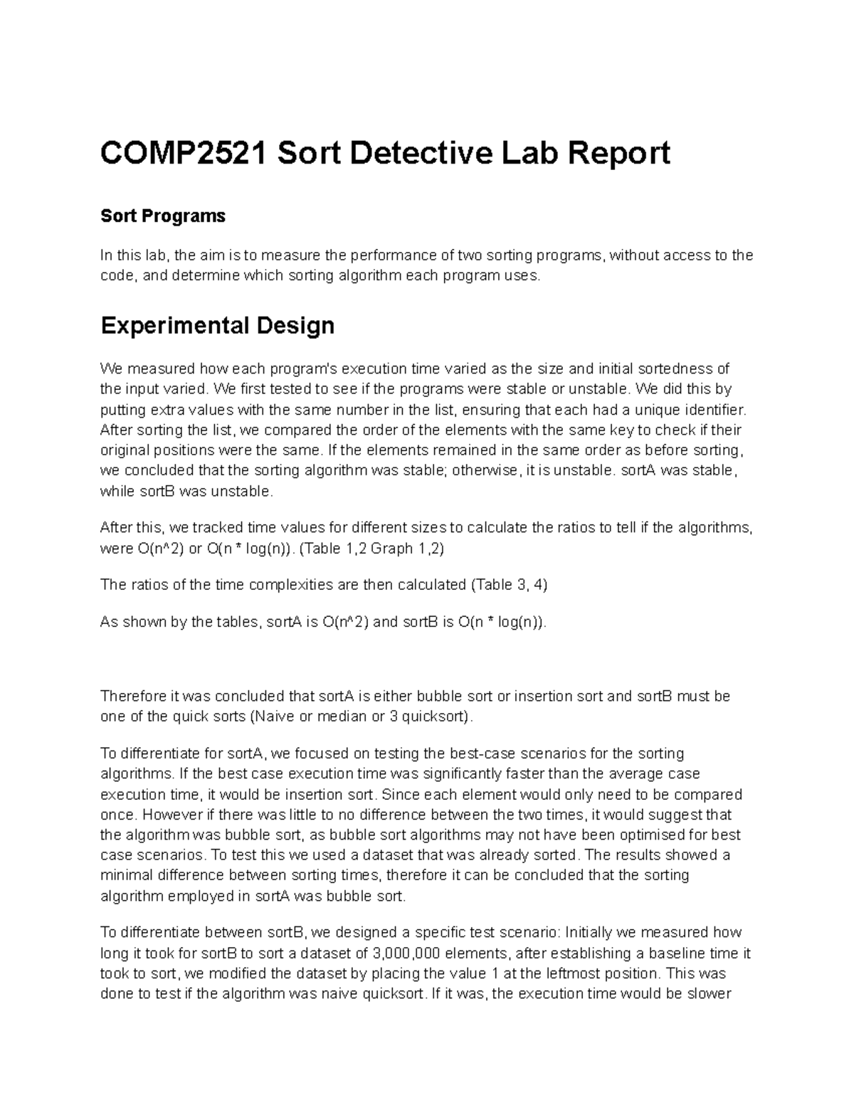 COMP2521 Sort Detective Lab Report Final V2 stu docu - COMP2521 Sort ...