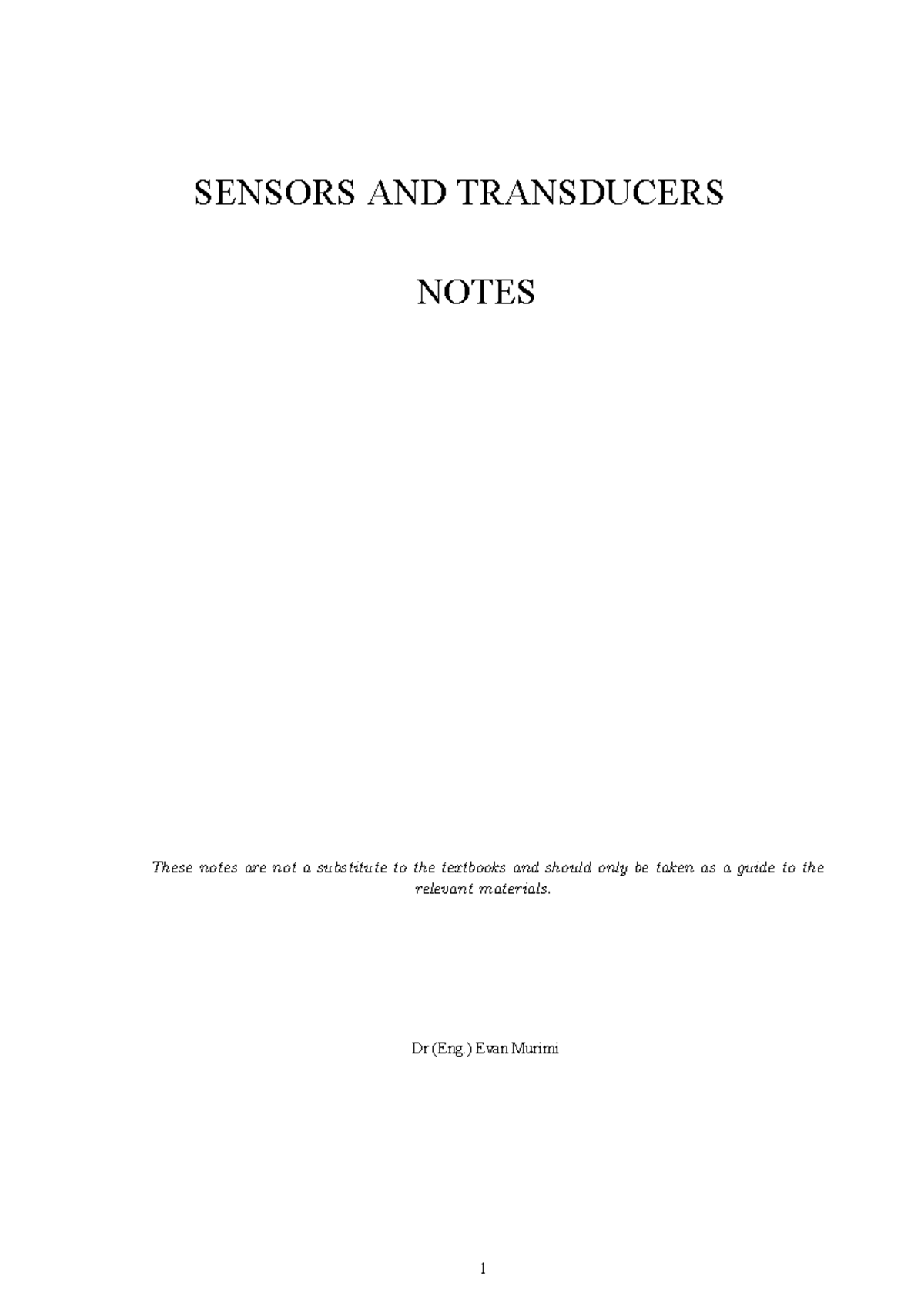 Sensors and Transducers I Class Notes: EMT 2403 Lecture Guide - Studocu