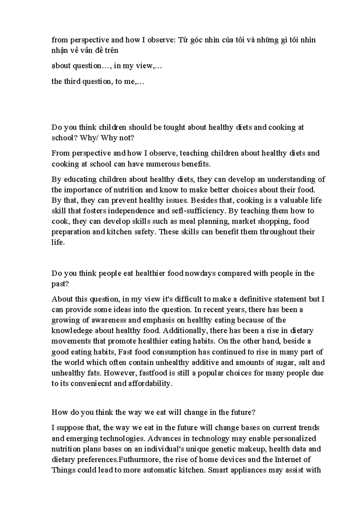 English 2 - answer the question - from perspective and how I observe ...