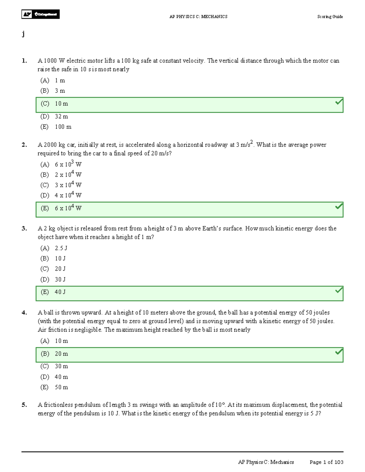 AP PHYSICS C: MECHANICS U3 MCQ Study Notes - Studocu