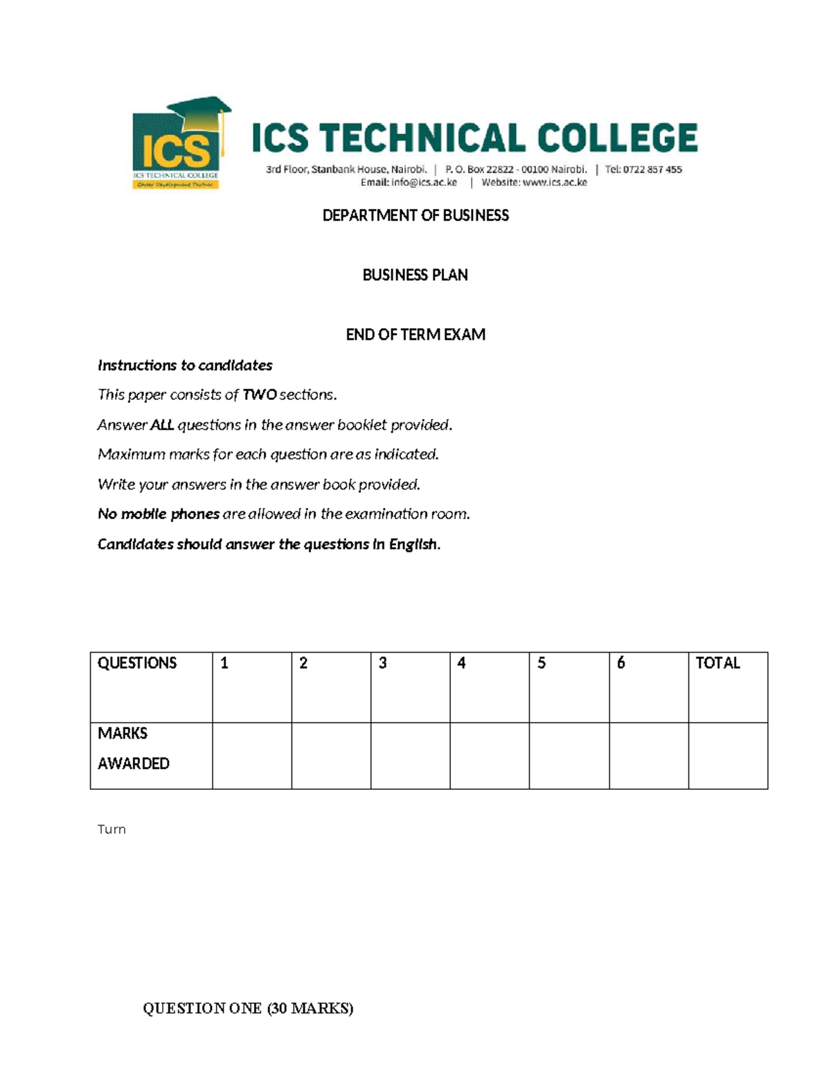 BUS 101: Business Plan End of Term Exam Notes - Studocu