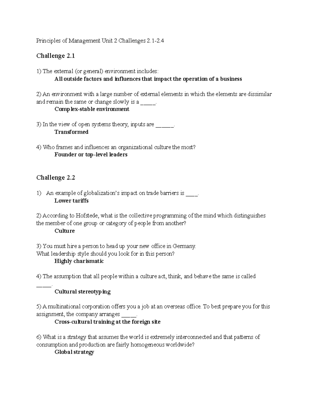 Principles of Management Unit 2 Challenges Overview and Insights - Studocu