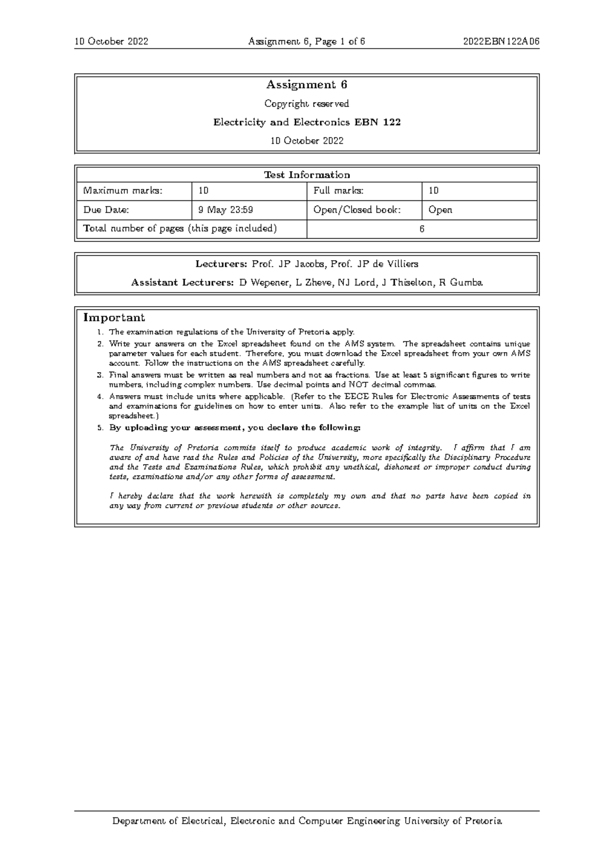 2022EBN122A06 - Assignment 6 Guidelines and Test Instructions - Studocu