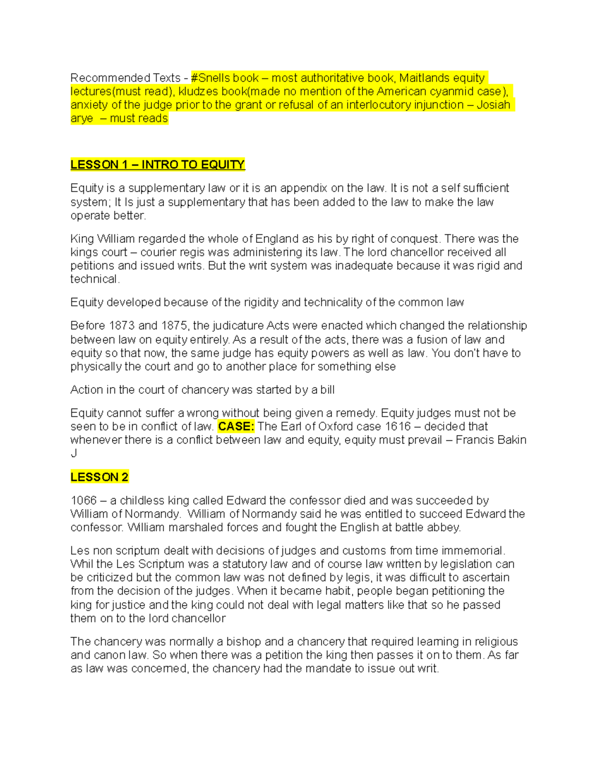 Equity Lessons and Key Concepts - Law 101 Notes - Studocu
