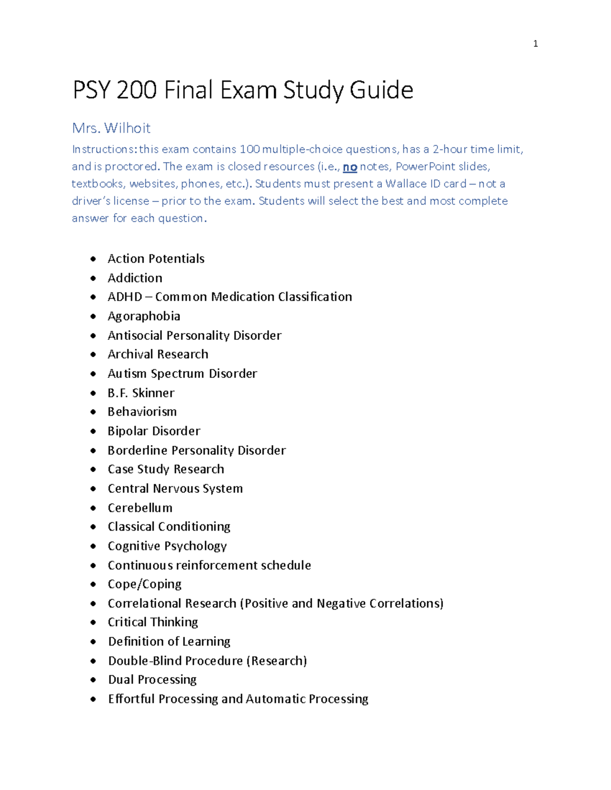 PSY 200 Final Exam Study Guide: Essential Concepts and Terms - Studocu