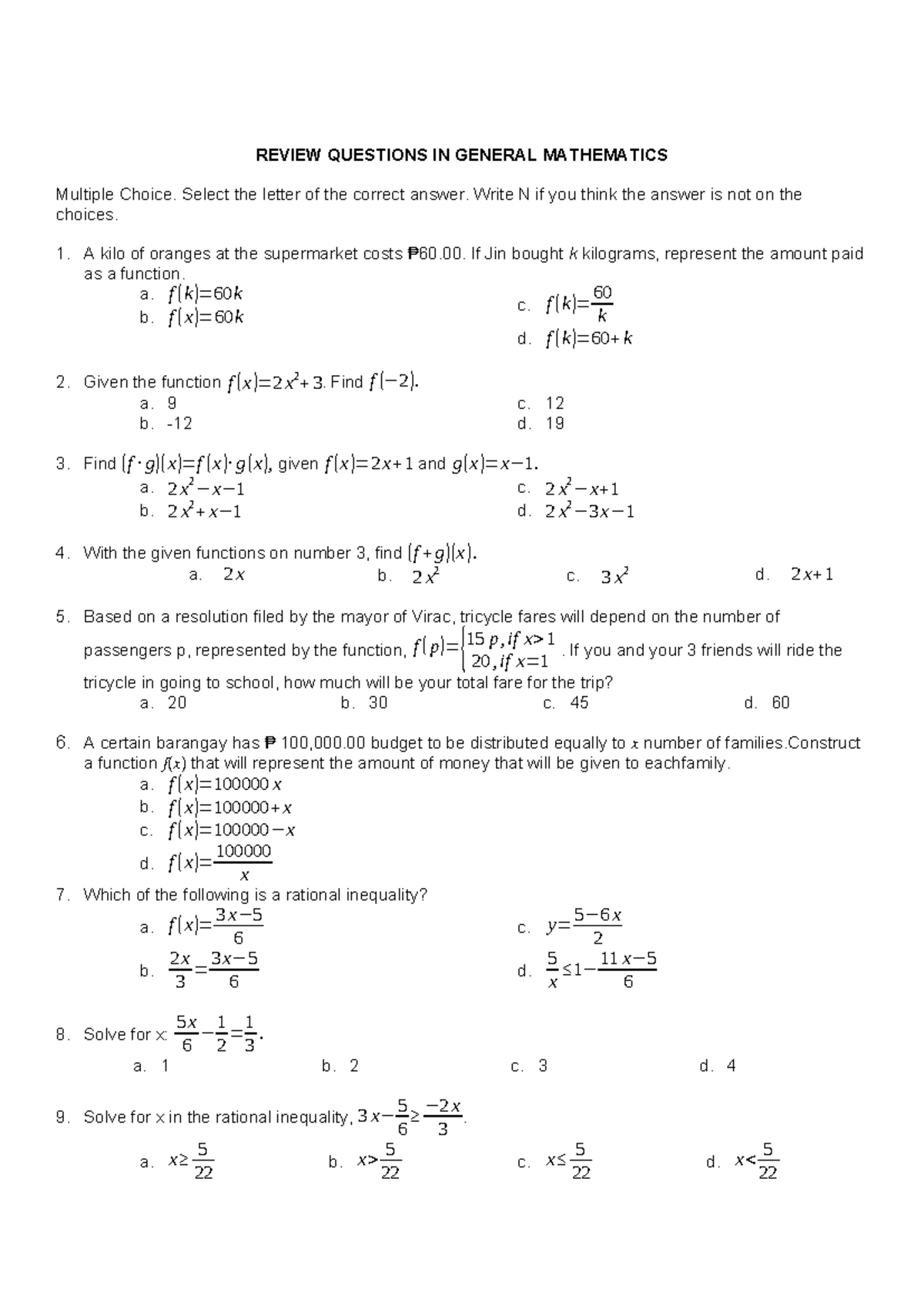 NAT 12 Review Questions in General Mathematics - Set 3 - Studocu