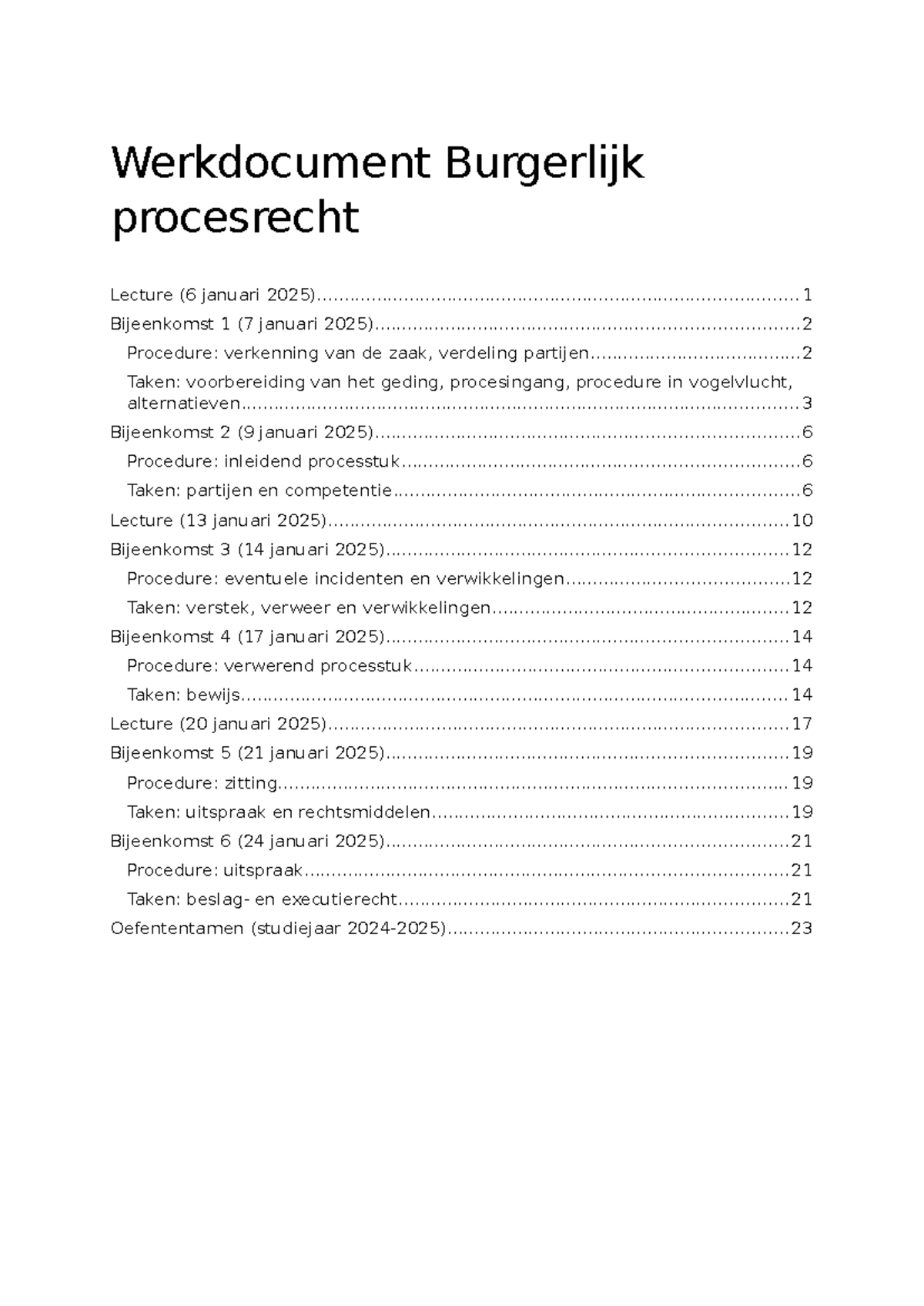 Werkdocument BPR: Processen en Procedures Civil Law 2024-2025 - Studeersnel