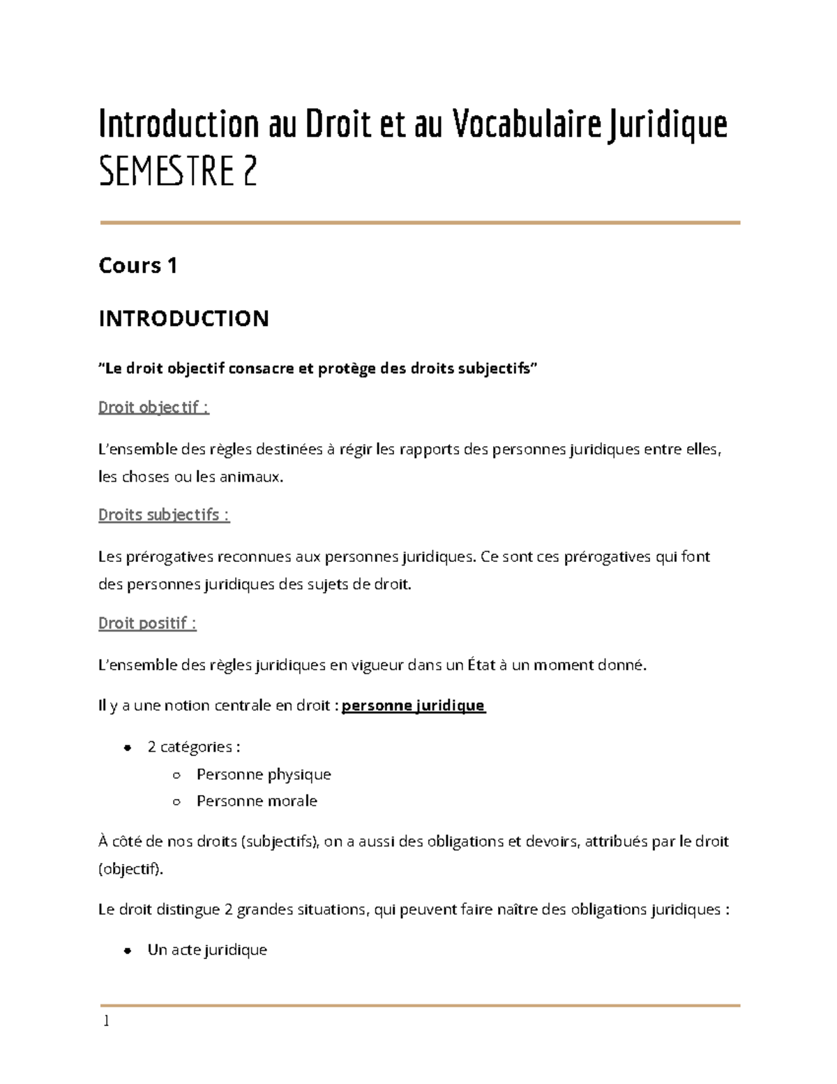 Cours - Intro au Droit - Introduction au Droit et au Vocabulaire ...