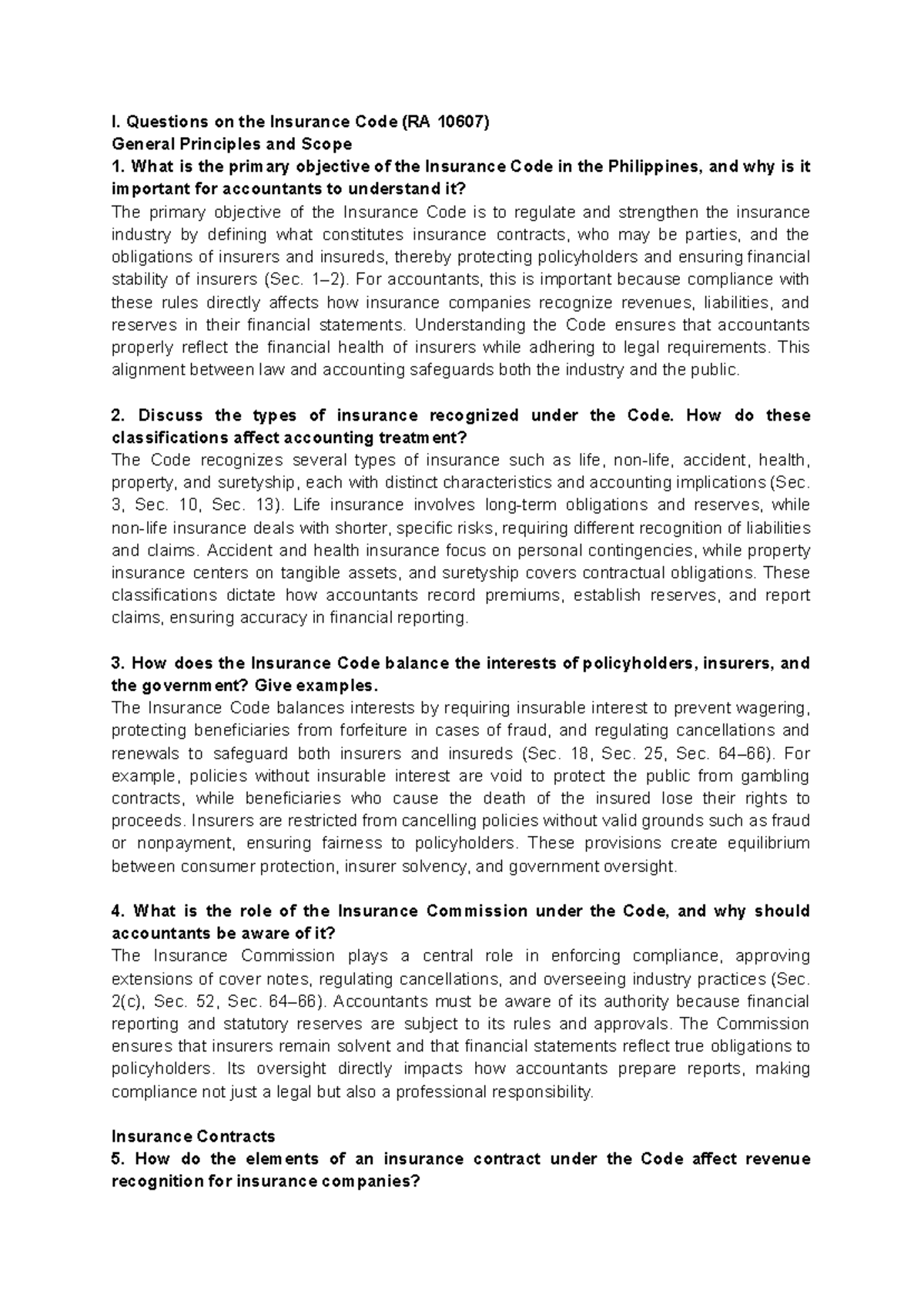 Insurance Code (RA 10607) - Lecture Notes on General Principles and ...