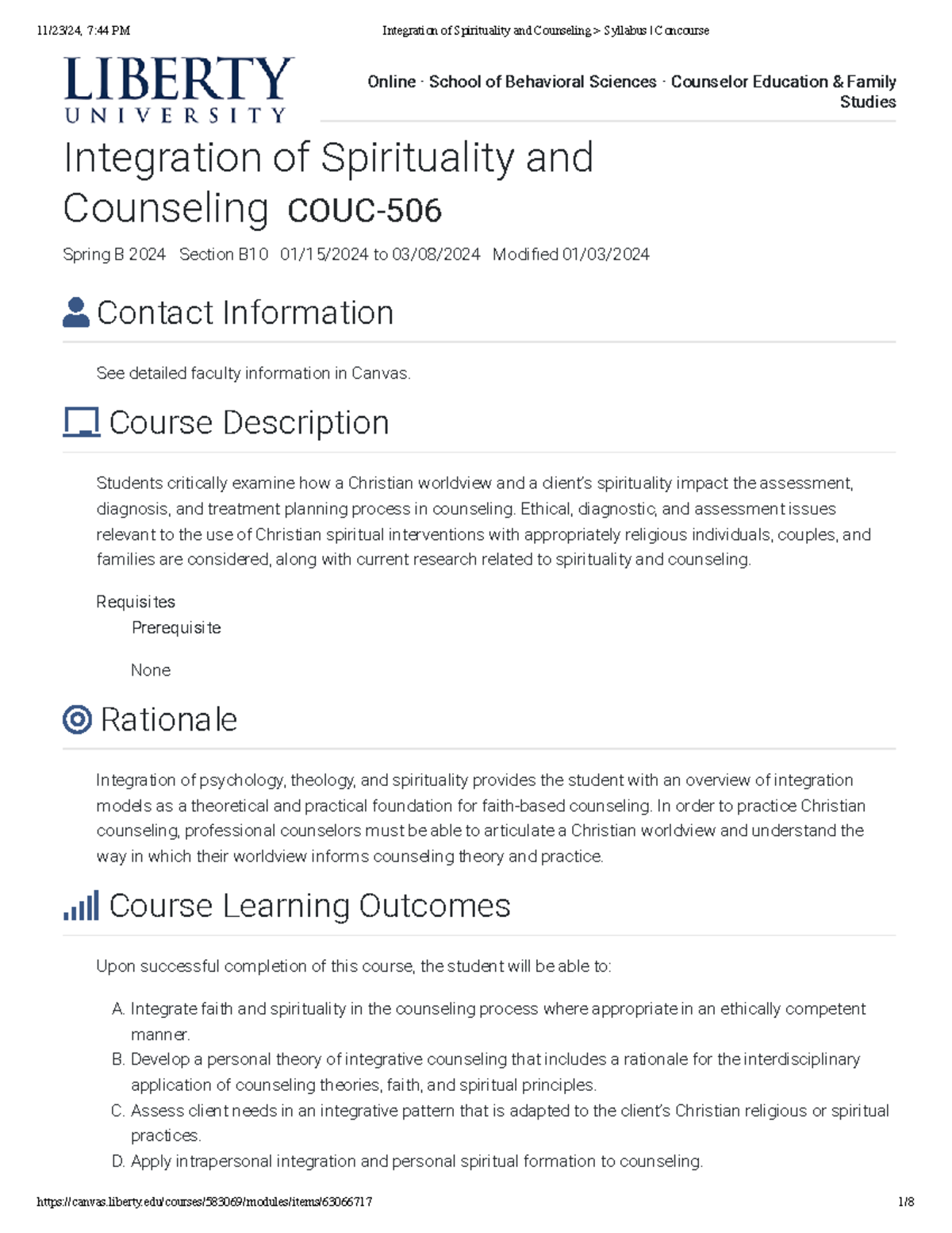 COUC 506 - Integrating Spirituality into Counseling Practices - Studocu