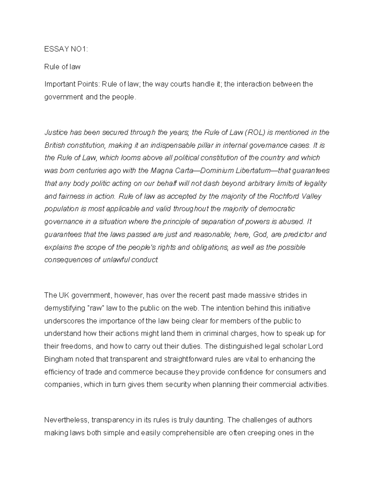 Rule of Law: Key Concepts and Implications - Essay Notes - Studocu