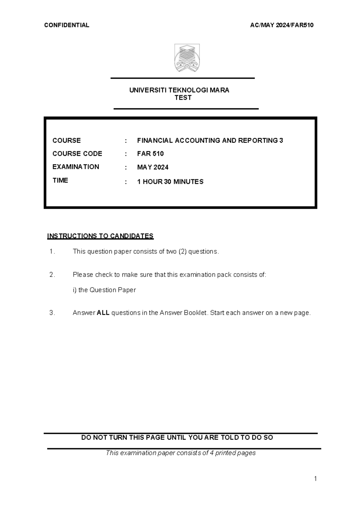 FAR 510 TEST MAY 2024: FINANCIAL ACCOUNTING & REPORTING 3 Exam - Studocu