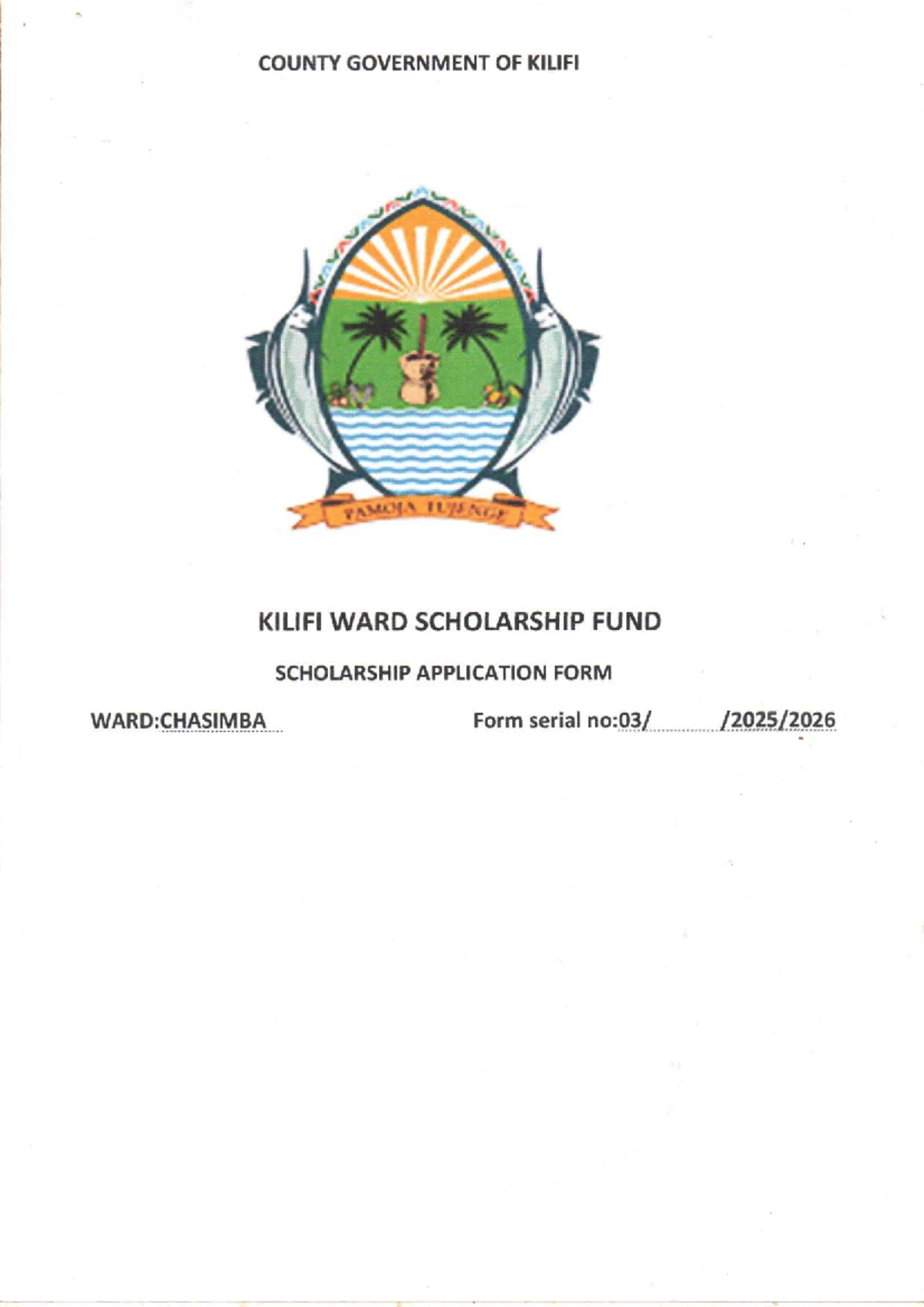 KJSEA Bursary Application Form for Chasimba Ward Scholarship - Studocu