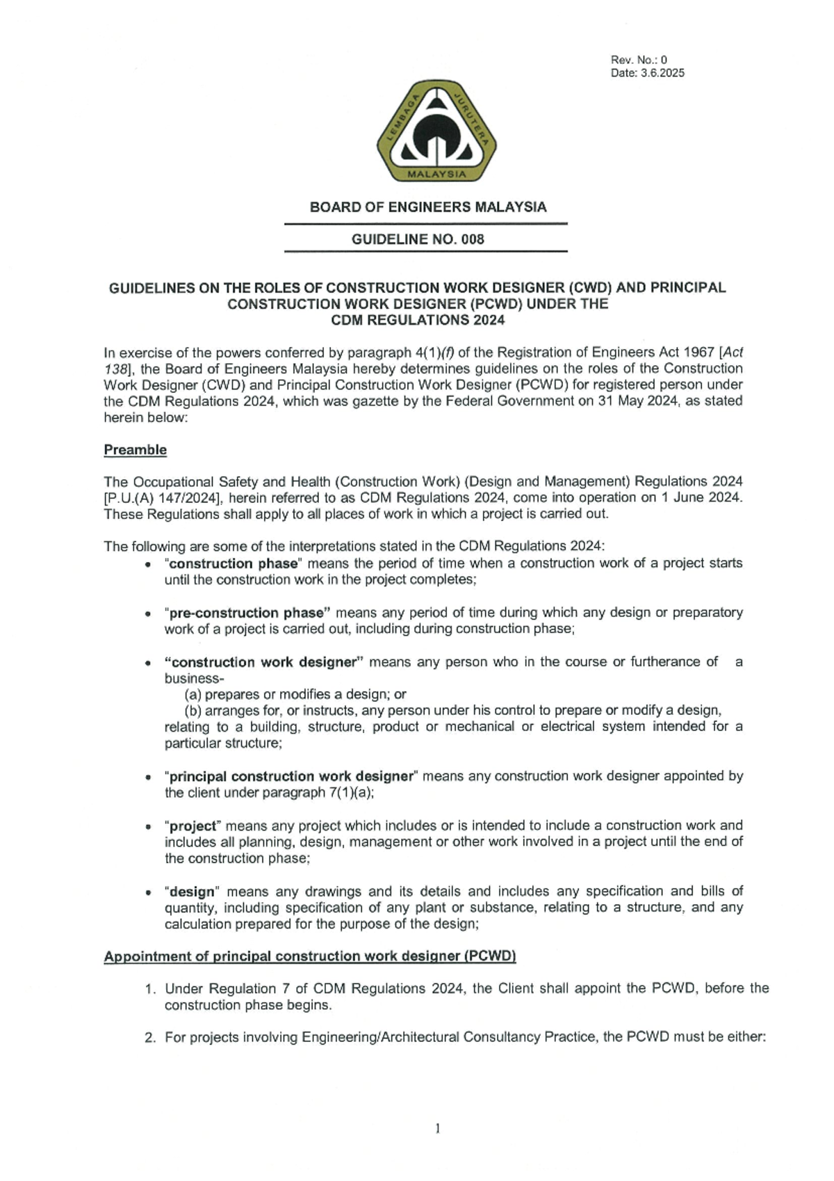Guideline No. 008: Roles of CWD & PCWD Under CDM Regs 2024 - Studocu