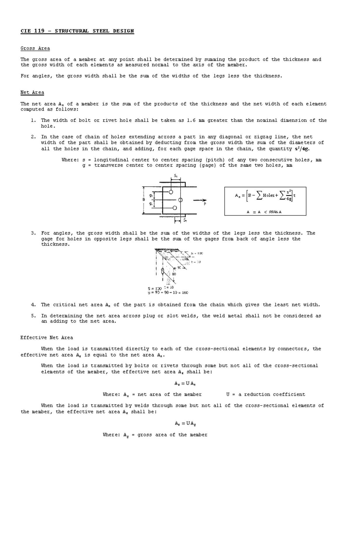 CIE 119 STRUCTURAL STEEL DESIGN: Tension Members Analysis - Studocu